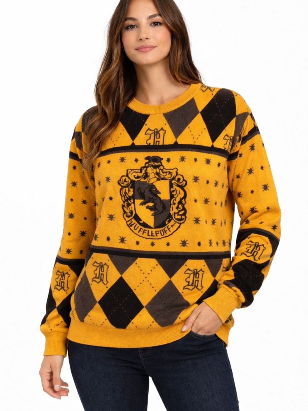 Harry Potter Hufflepuff Sweater Size Large Knit Sweater - Yellow/Black‎